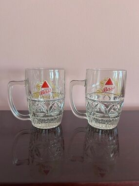 Bass Clear Glass Beer Mugs with Red Logo - Pair